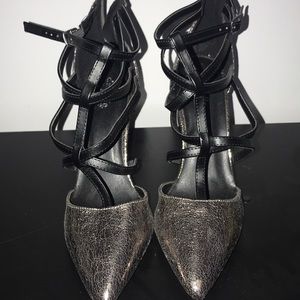 Silver metallic strappy heels